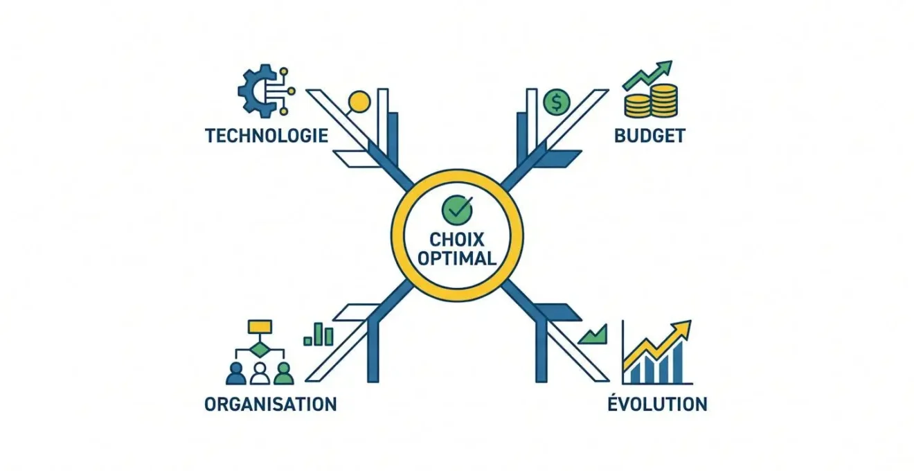 Diagramme décisionnel illustrant les critères de choix d'un logiciel PIM selon le profil de l'entreprise