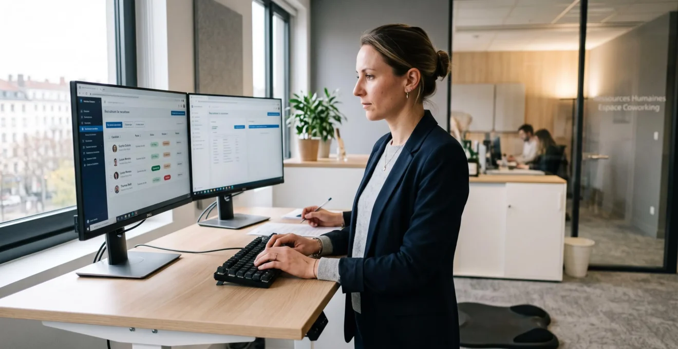 Recruteur utilisant un système de gestion des candidatures (ATS) dans un bureau moderne